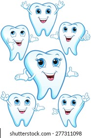 Tooth in various body postures, smiling, happy