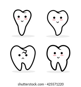 Tooth in various body postures, smiling, happy