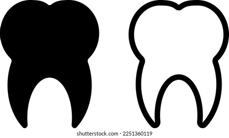 Tooth, vector icon. The tooth is black in color and has a black outline. Can be used as a logo, icon.