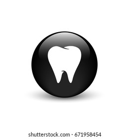 Tooth vector icon, black glass button with shadow