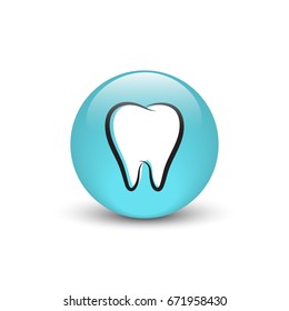 Tooth vector icon, blue glass button with shadow