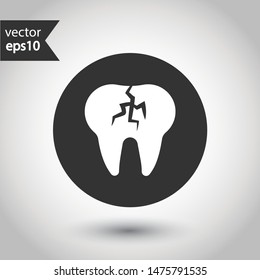 Tooth vector icon. Dentist tooth icon. EPS 10 vector sign. Broken tooth icon. Round icon design