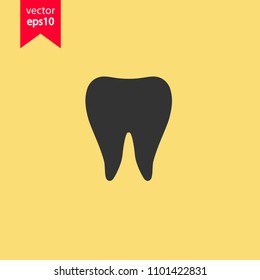 Tooth vector icon. Dentist tooth icon. Yellow background. EPS 10 vector sign.