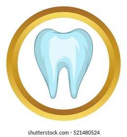 Tooth vector icon in golden circle, cartoon style isolated on white background