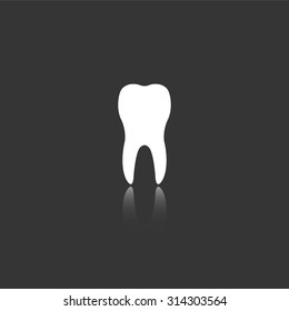 tooth vector icon with mirror reflection