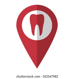 Tooth - vector icon; red map  pointer