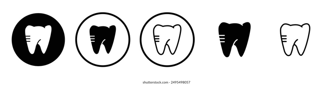 Tooth vector icon set in black and white color.