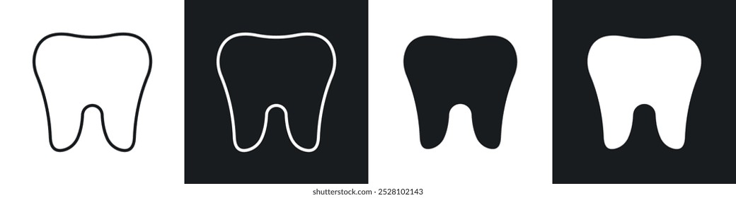 Tooth vector icon set in black and white