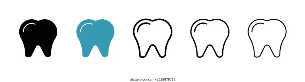 Tooth vector icon set in black and blue colors.