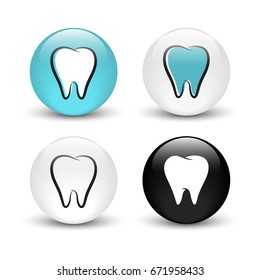 Tooth vector icon, set of glass buttons with shadow