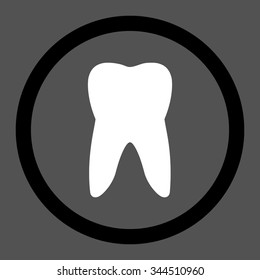 Tooth vector icon. Style is bicolor flat rounded symbol, black and white colors, rounded angles, gray background.