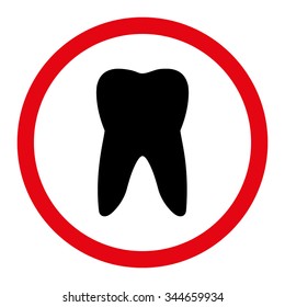 Tooth vector icon. Style is bicolor flat rounded symbol, intensive red and black colors, rounded angles, white background.