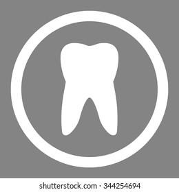 Tooth vector icon. Style is flat rounded symbol, white color, rounded angles, gray background.