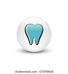 Tooth vector icon, white glass button with shadow