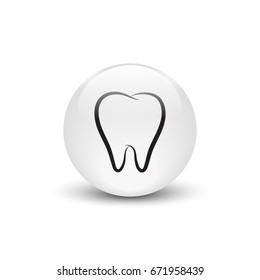 Tooth vector icon, white glass button with shadow