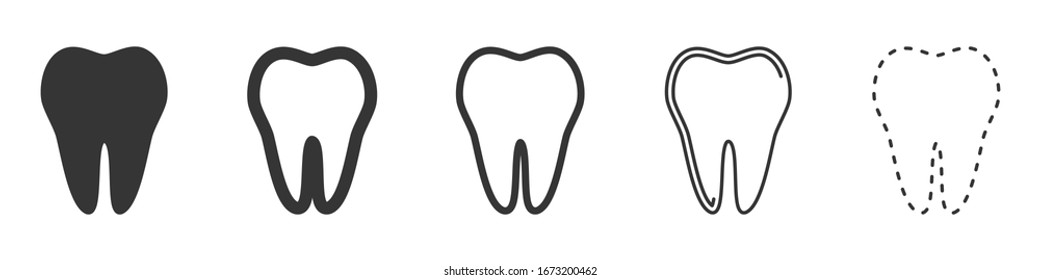Tooth vector icons. Set of tooth symbols on white background. Vector illustration. Various black tooth icons.