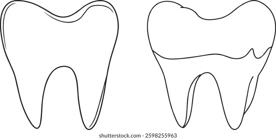 Tooth Vector Illustration: Healthy and Damaged Tooth Outline.