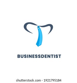 tooth vector logo icon teeth shape with a tie that forms an office worker in a blue tie