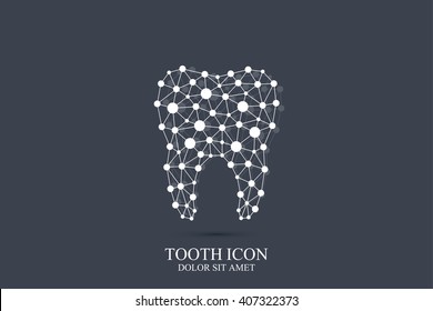 Modelo do logotipo do vetor do dente. Desenho médico. Ícone do consultório do dentista. Cuidados bucais odontológicos e clínicos