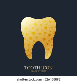 Tooth Vector logo Template. Medical Design Golden Tooth Logo. Dentist Office Icon. Oral Care Dental and Clinic Tooth Logotype