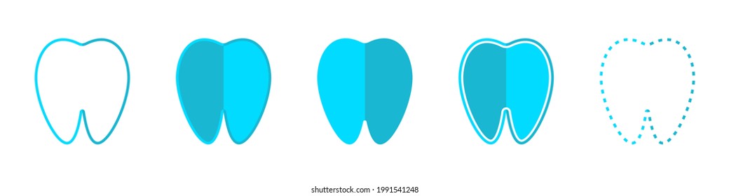 Tooth vector set. Dentistry icons set in flat style. Vector set of blue teeth icons. Tooth icons, dentistry icons. Vector illustration.