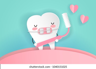 tooth wear braces with brush on the green background