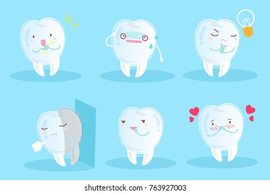 tooth wear invisible braces with different emotion on the blue background
