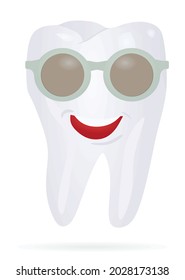 Dientes usando gafas de sol y sonriendo. vector