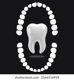 Tooth white, 3D illustration of a tooth and full mouth vector illustration