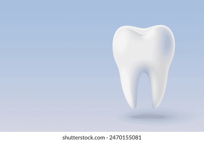 Tooth white, 3D illustration of a tooth on a light background. Vector illustration