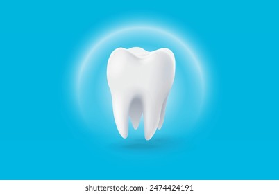 Tooth white, 3D illustration of a tooth on a light background. Vector illustration