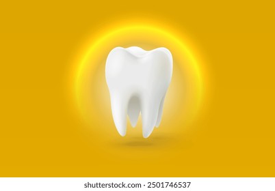 Tooth white, 3D illustration of a tooth on a light background. Vector illustration