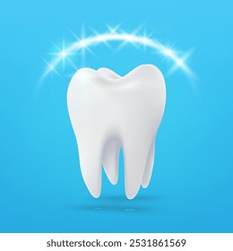 Tooth white, 3D illustration of tooth on a light background. Vector illustration