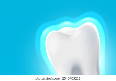 Tooth white, 3D illustration of a tooth on a blue background. Vector illustration