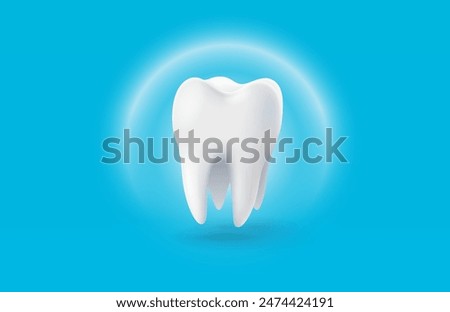 Tooth white, 3D illustration of a tooth on a light background. Vector illustration