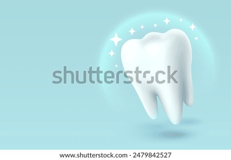 Tooth white, 3D illustration of a tooth on a light background. Vector illustration