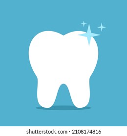Tooth, white, clean and shining. Health care, dentistry, whitening, hygiene and protection concept. Flat design. Vector illustration. EPS 8, no gradients, no transparency