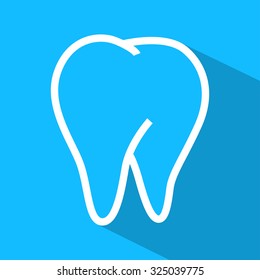Tooth white line flat icon with long shadow.