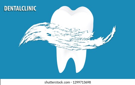 Tooth white on a blue background and wave, water splash in grunge style - flat style - vector