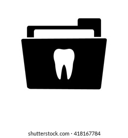 Tooth - white vector icon;  black folder