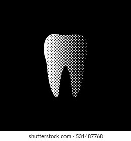 Tooth - white vector icon;  halftone illustration