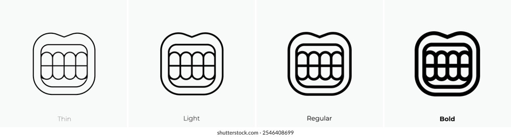 ícone de clareamento dos dentes. Design fino, leve, regular e negrito, isolado no fundo branco