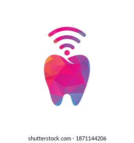 Tooth and wifi logo combination. Dental and signal symbol or icon