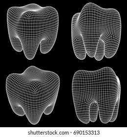 Tooth Wireframe Mesh Set. Connection Structure Vector Illustration. Dental medicine, health concept.