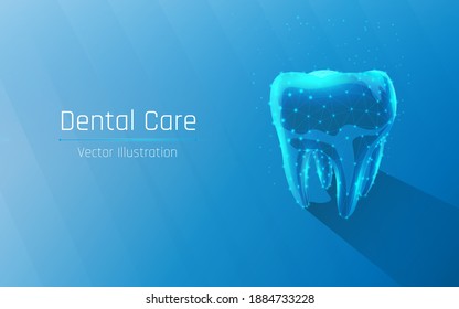 tooth in wireframe style. Dental care, dental clinic, dental medicine concept. Dentist white toothpaste, teeth freshness symbol.
beautiful smile,  mouthwash. plexus. vector illustration, dot, low poly