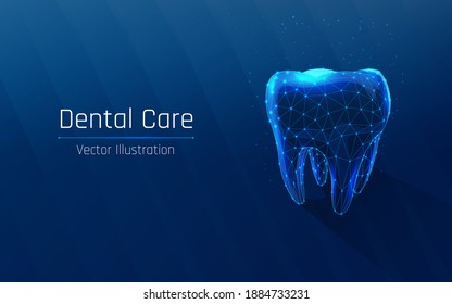 tooth in wireframe style. Dental care, dental clinic, dental medicine concept. Dentist white toothpaste, teeth freshness symbol.
beautiful smile,  mouthwash. plexus. vector illustration, dot, low poly