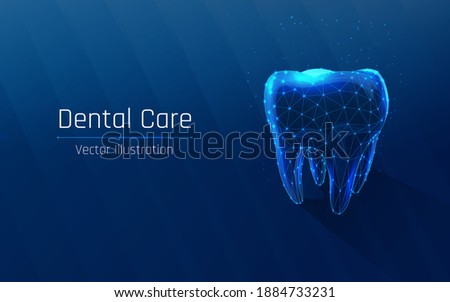 tooth in wireframe style. Dental care, dental clinic, dental medicine concept. Dentist white toothpaste, teeth freshness symbol.
beautiful smile,  mouthwash. plexus. vector illustration, dot, low poly