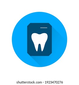 Tooth x-ray icon with long shadow. Sign for dentistry clinic. Orthodontics concept.