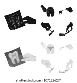 Tooth, X-ray, instrument, dentist and other web icon in black,monochrom style.surgeon, abscess, scalpel icons in set collection.