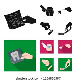 Tooth, X-ray, instrument, dentist and other web icon in black, flat style.surgeon, abscess, scalpel icons in set collection.